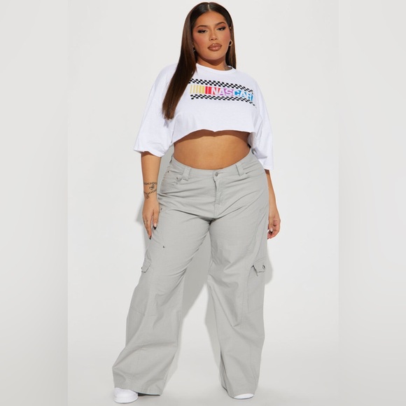 NWT Fashion Nova Plus Size Light Grey Wide Leg Pants size 1X - Picture 3 of 10